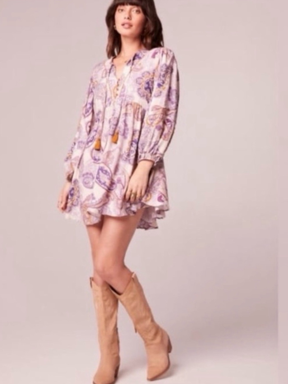 Band of the Free Lyonnette Paisley Boho Long Sleeve Mini Dress